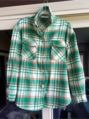 Goddess Green and Cream Plaid Button-Front Jacket